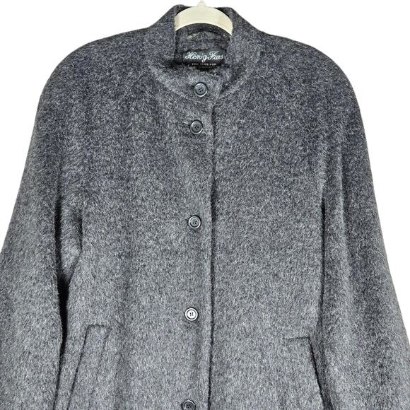 Henig Furs Wool Mohair Long Coat Gray Brushed Button Front Overcoat Womens 10 - Picture 3 of 15